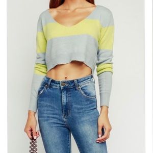 Cropped Knit Sweater lime and blue